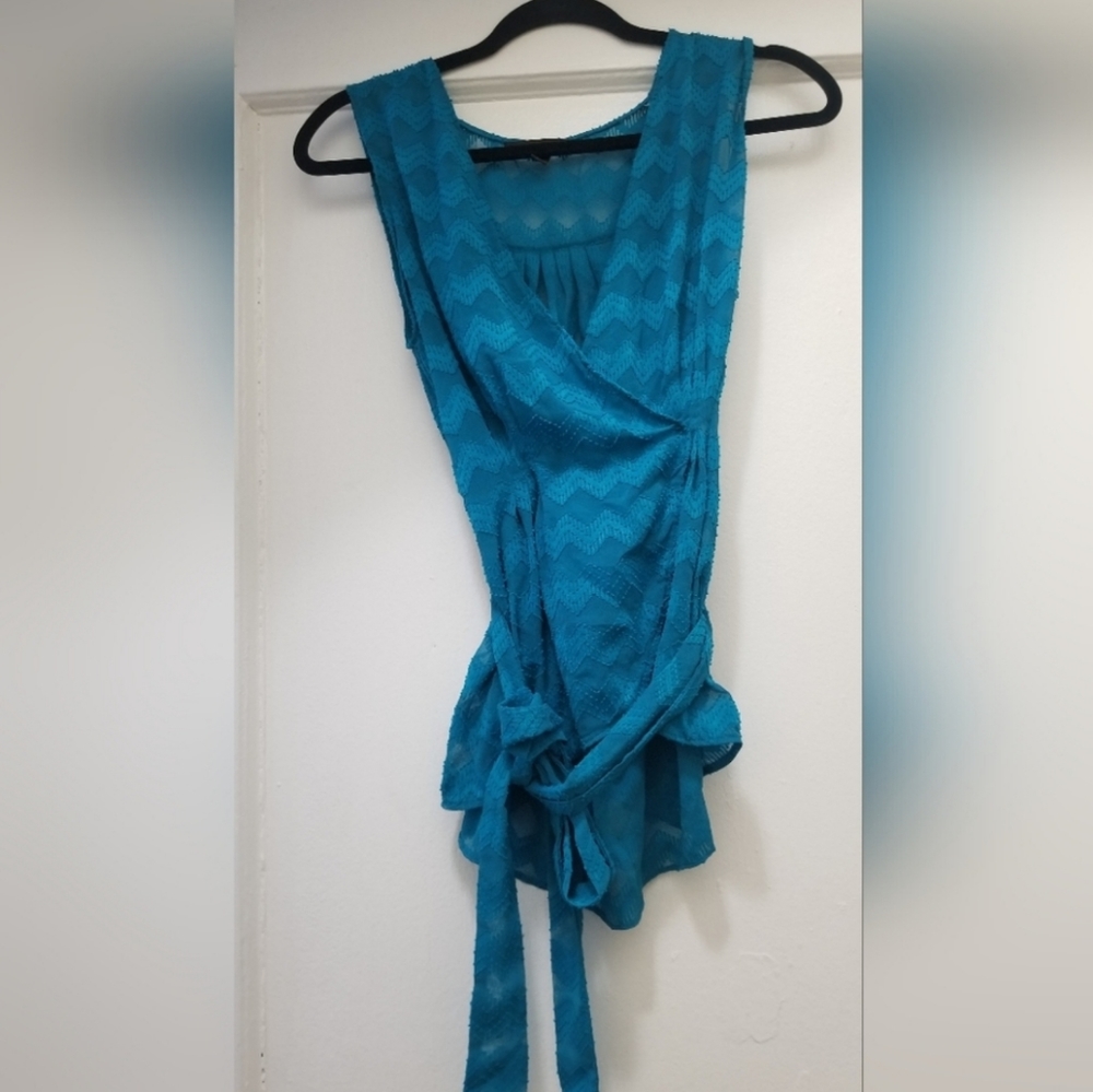 Banana Republic Factory Teal Sleeveless Wrap Blouse